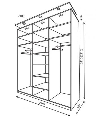 Шкаф-купе 3Д 2,1м (600)