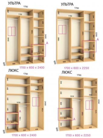 Шкаф-купе Ультра/Люкс 2Д 1,7м