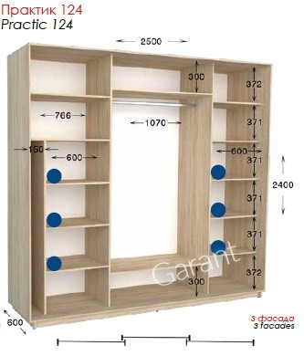Шкаф-купе Практик 124 3Д 2,5м