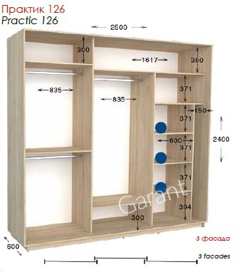 Шкаф-купе Практик 126 3Д 2,5м