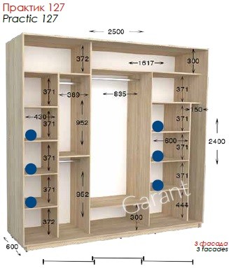 Шкаф-купе Практик 127 3Д 2,5м