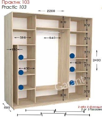 Шкаф-купе Практик 103 2Д/3Д 2,2м