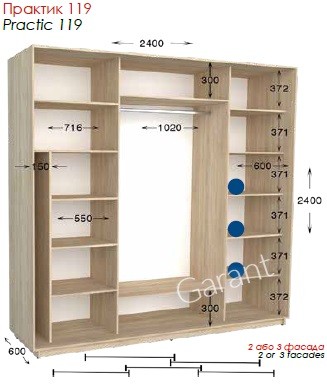 Шкаф-купе Практик 119 2Д/3Д 2,4м