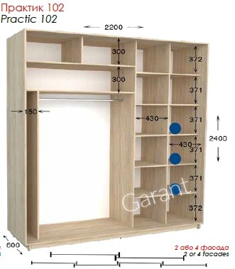 Шкаф-купе Практик 102 2Д/4Д 2,2м