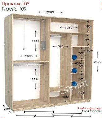 Шкаф-купе Практик 109 2Д/4Д 2,3м